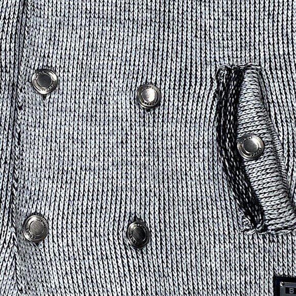 Barabas Coat Mens M Gray Pea Short Jacket Knitwear Metallic Button Logo Everyday - Picture 14 of 16